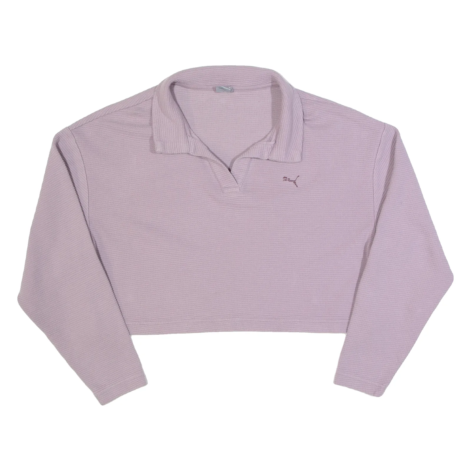 PUMA Cropped Womens Jumper Purple Collared Waffle Knit M